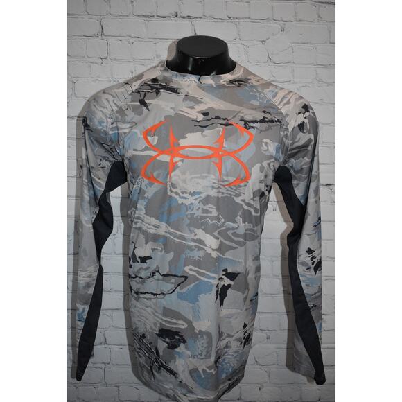 Under Armour Fishing Shirt Mens Size Gray Camo Blue Camping Hiking Polyester - Picture 2 of 8